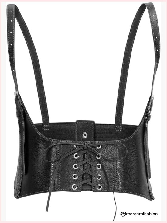 Faux Leather Elastic Underbust Corset Waist Belt Lace-up Steampunk Waspie main image 7